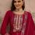 Saahmriga embroidered dark pink vichitra silk round neck regular sleeve kurta palazzo sets