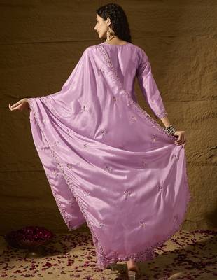 Lavender Silk Salwar Kameez with Meticulously Embroidered Hem and Neckline 2