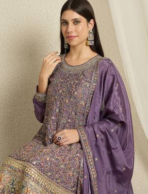 Regal Purple Silk Suit with Gold Zari Embroidery and Wide-Leg palazzo 4