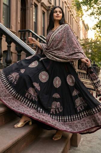 black rayon printed lehenga choli