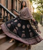 black rayon printed lehenga choli