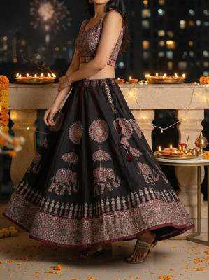 black rayon printed lehenga choli 2