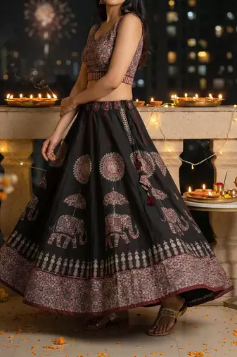 black rayon printed lehenga choli