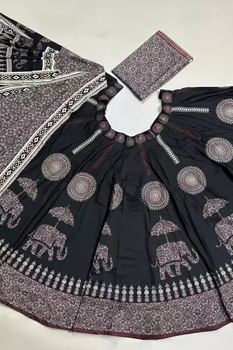 black rayon printed lehenga choli