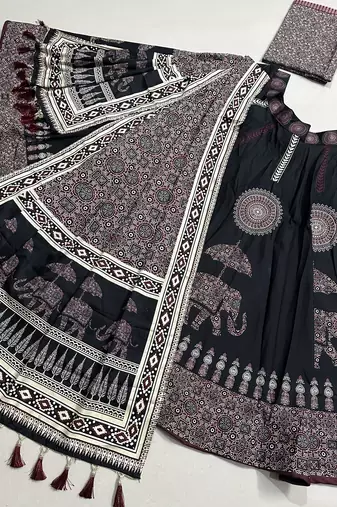 black rayon printed lehenga choli