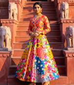 multicolor satin lehenga choli with digital print