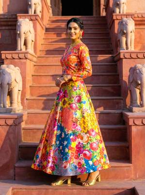 multicolor satin lehenga choli with digital print 2