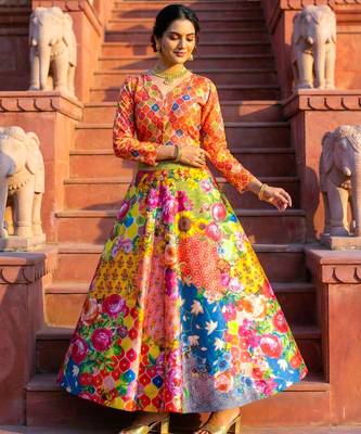multicolor satin lehenga choli with digital print 3