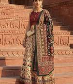 cream satin lehenga choli with kalamkari print