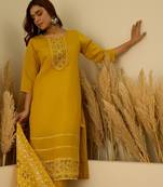 Yellow women kurta pant dupatta set