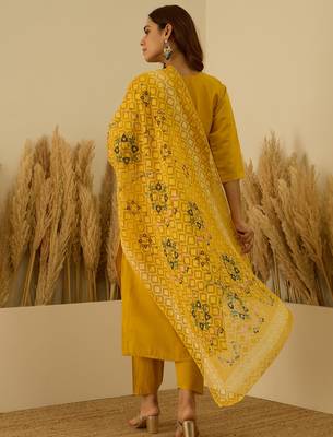 Yellow women kurta pant dupatta set 2