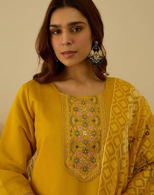 Yellow women kurta pant dupatta set 3