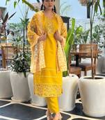 Yellow women kurta pant dupatta set