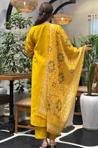Yellow women kurta pant dupatta set