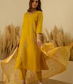 Yellow women kurta pant dupatta set
