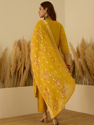 Yellow women kurta pant dupatta set 2