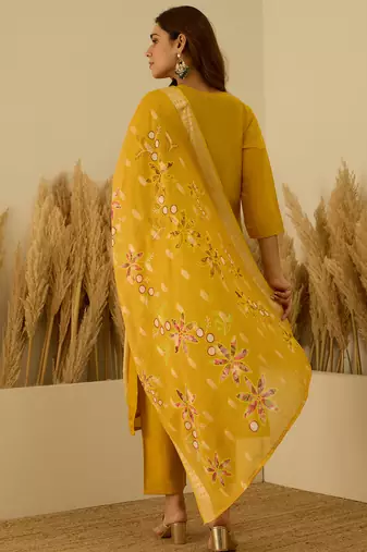Yellow women kurta pant dupatta set