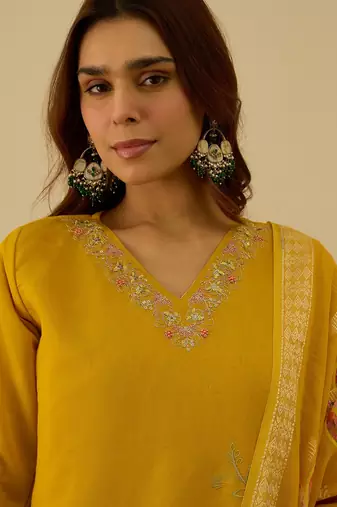 Yellow women kurta pant dupatta set