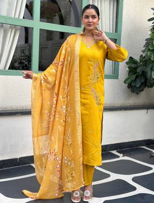 Yellow women kurta pant dupatta set 1