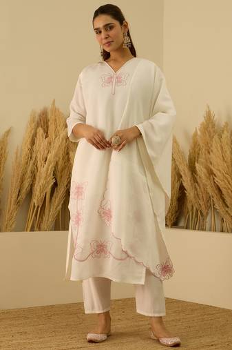 White women kurta pant dupatta set