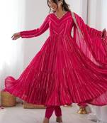 Rani Color Mal Chanderi Hand Embroidery Work Gown