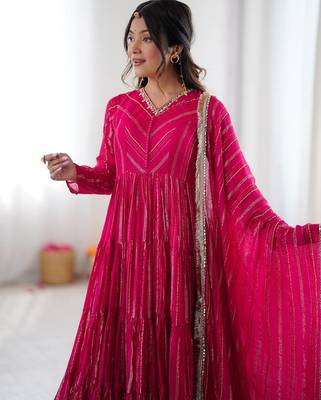 Rani Color Mal Chanderi Hand Embroidery Work Gown 2