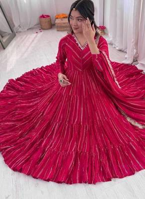 Rani Color Mal Chanderi Hand Embroidery Work Gown 4