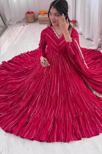 Rani Color Mal Chanderi Hand Embroidery Work Gown