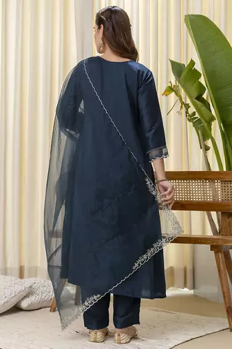 Teal women kurta pant dupatta set