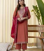 Peach women kurta pant dupatta set