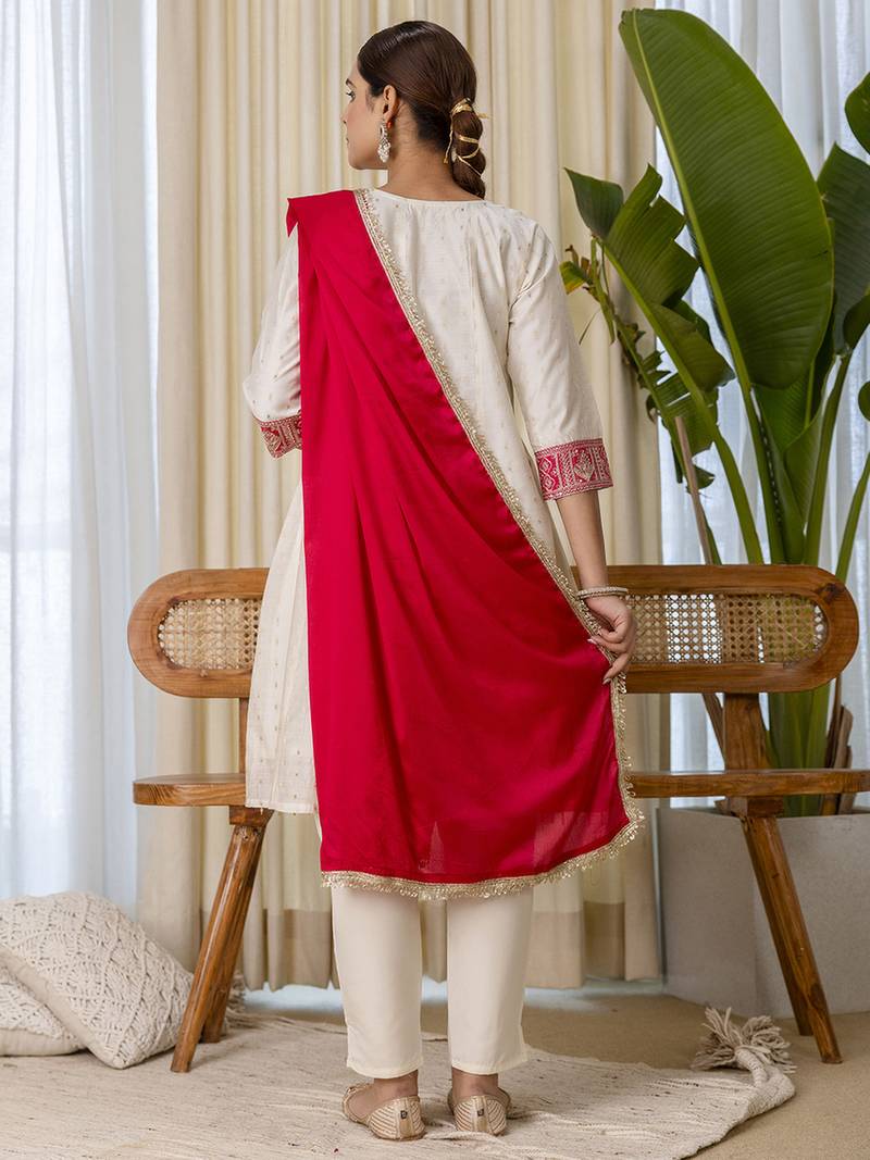 White women kurta pant dupatta set