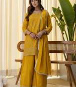 Mustard women kurta palazzo dupatta set