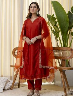 Rust women kurta pant dupatta set 1