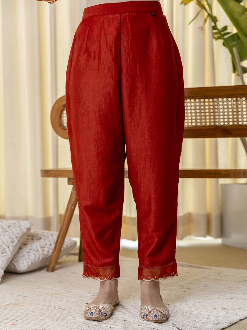 Rust women kurta pant dupatta set