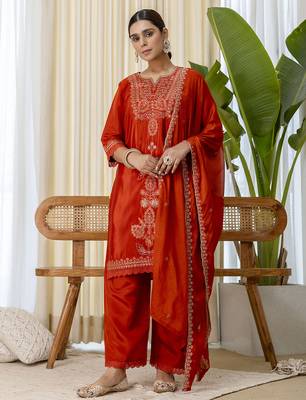 Rust women kurta pant dupatta set 1