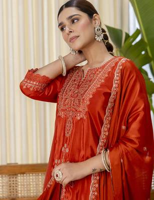 Rust women kurta pant dupatta set 3