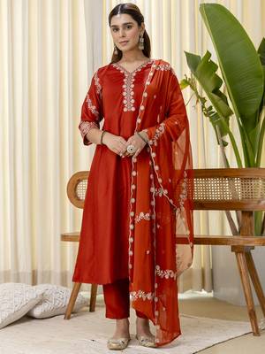 Rust women kurta pant dupatta set 1