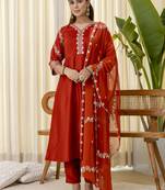 Rust women kurta pant dupatta set