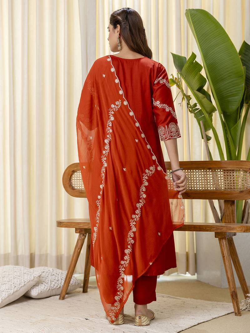 Rust women kurta pant dupatta set