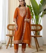 Rust women kurta pant dupatta set
