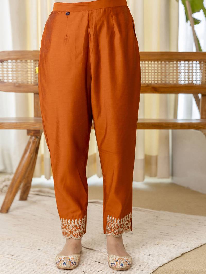 Rust women kurta pant dupatta set