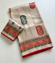 Off White Color  Jari Jaqurad Weaving Work Pashmina Silk Blend Saree