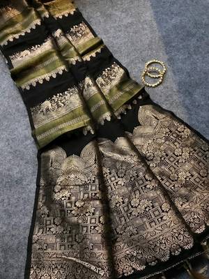 Black Color Jari Jaqurad Weaving Work Tisu Silk Saree  1
