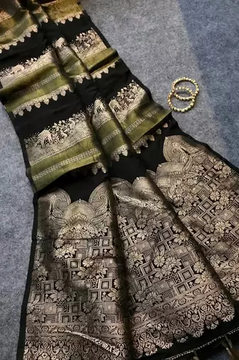 Black Color Jari Jaqurad Weaving Work Tisu Silk Saree 