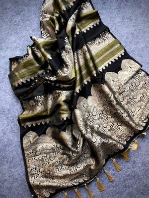 Black Color Jari Jaqurad Weaving Work Tisu Silk Saree  2