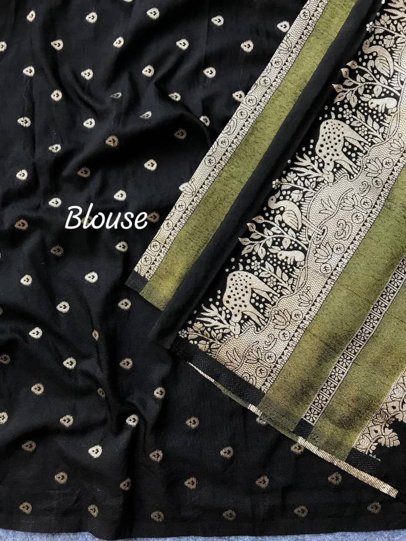 Black Color Jari Jaqurad Weaving Work Tisu Silk Saree 