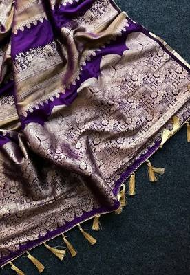 Purple Color Jari Jaqurad Weaving Work Tisu Silk Blend Saree  2