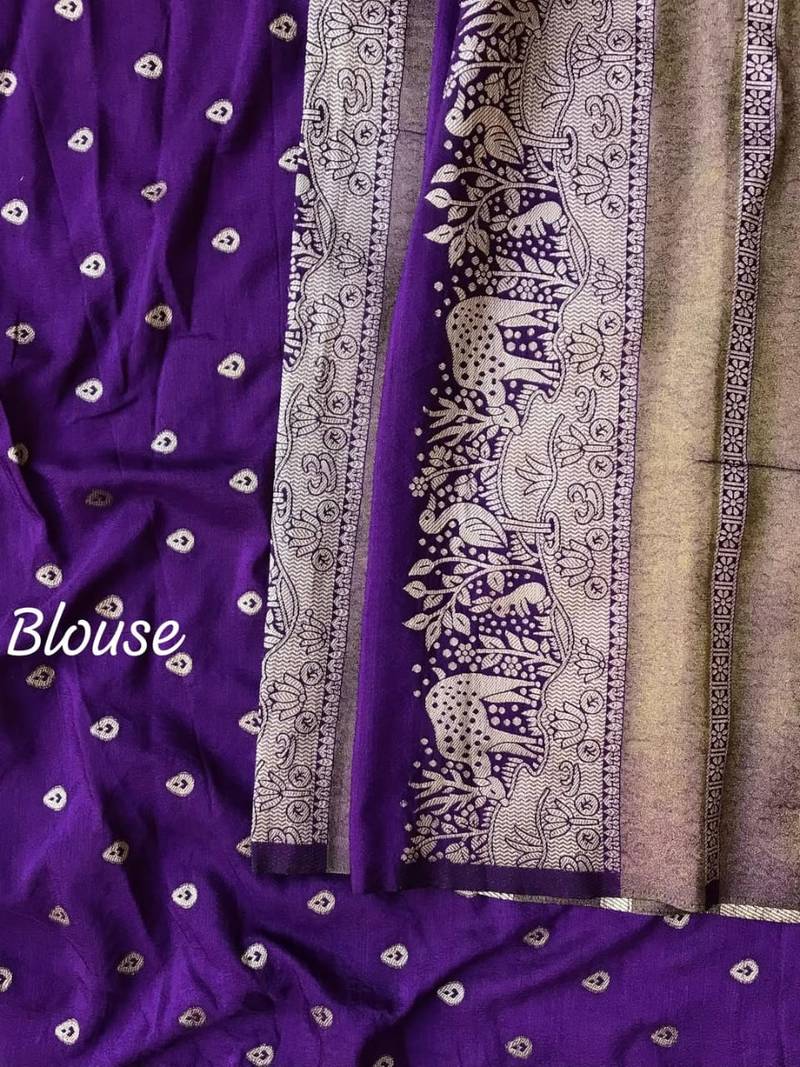 Purple Color Jari Jaqurad Weaving Work Tisu Silk Blend Saree 