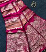 Rani pink Color Jari Jaqurad Weaving Work Tisu Silk Blend Saree 