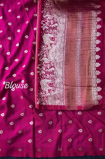 Rani pink Color Jari Jaqurad Weaving Work Tisu Silk Blend Saree 